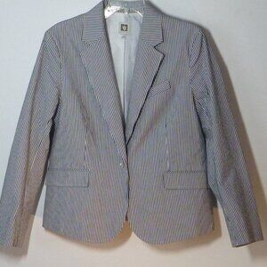 Women's Anne Klein Navy and White Striped Seersucker Blazer